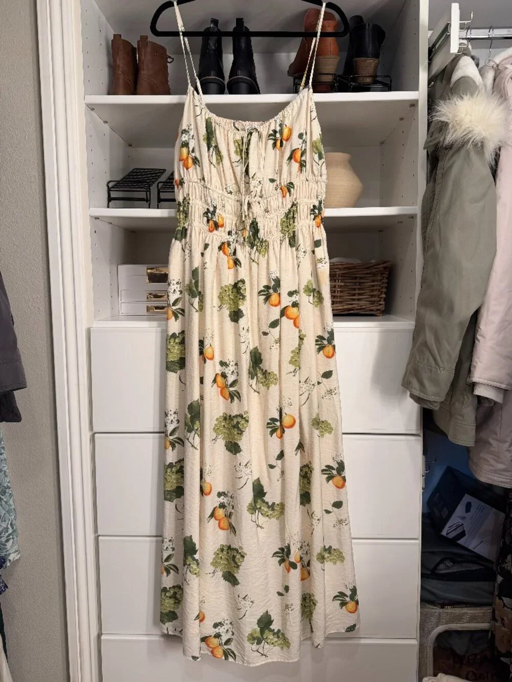 Abercrombie Fruit Lemon Print Smocked Cami Maxi, Dress Large